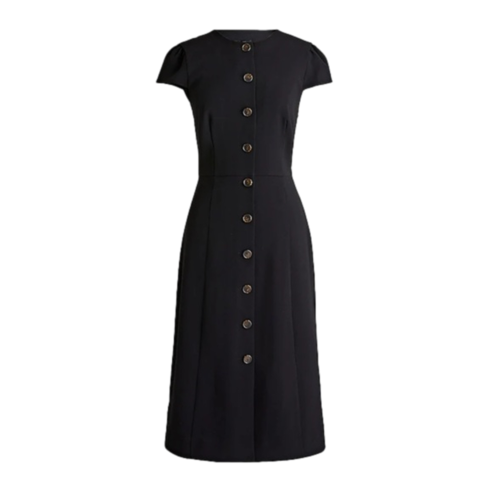 J Crew Button Front Capped Sleeve dress - black size 4 EUC